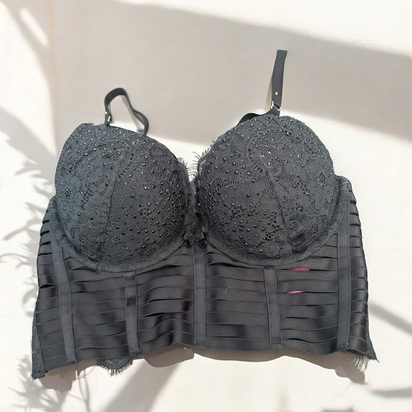 La Senza y2k Black Lace Bustier bling bondage strappy goth grunge fairy 32C - Picture 2 of 6